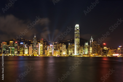 Hong Kong city around vitoria harbour at night.