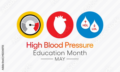 National High Blood pressure (HBP) education month is observed each year in May. it is also called hypertension. vector illustration.