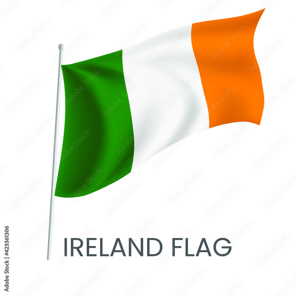 National flag of Ireland isolated on white background. Realistic flag vector. Eps 10 vector illustration. National flag of Ireland isolated on white background. Realistic flag vector. Eps 10 vector illustration.