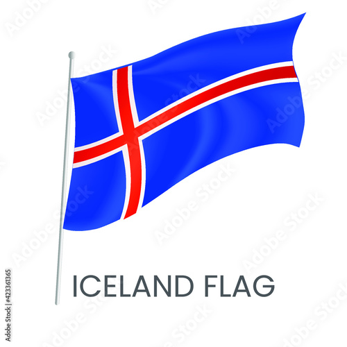 National flag of Iceland isolated on white background. Realistic flag vector. Eps 10 vector illustration.