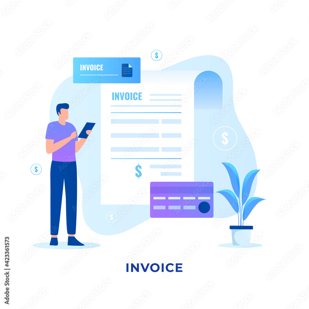 Invoice illustration concept design. Illustration for websites, landing pages, mobile applications, posters and banners Invoice illustration concept design. Illustration for websites, landing pages, mobile applications, posters and banners