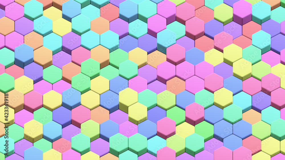Abstract 3D honeycomb geometric background, colorful hexagons mosaic, render  illustration.