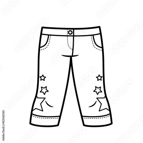 Star appliqué breeches for girls outline for coloring on white background