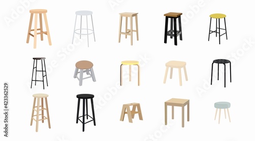 Vector isolated different Stools Set on a white background. Furniture set photo