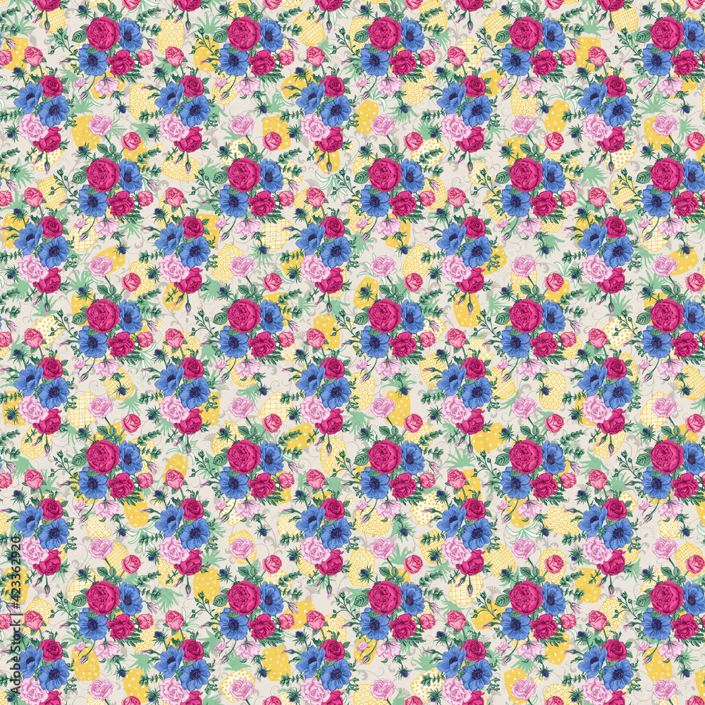 Flowers peach with ribbon watercolor seamless pattern Flowers peach with ribbon watercolor seamless pattern