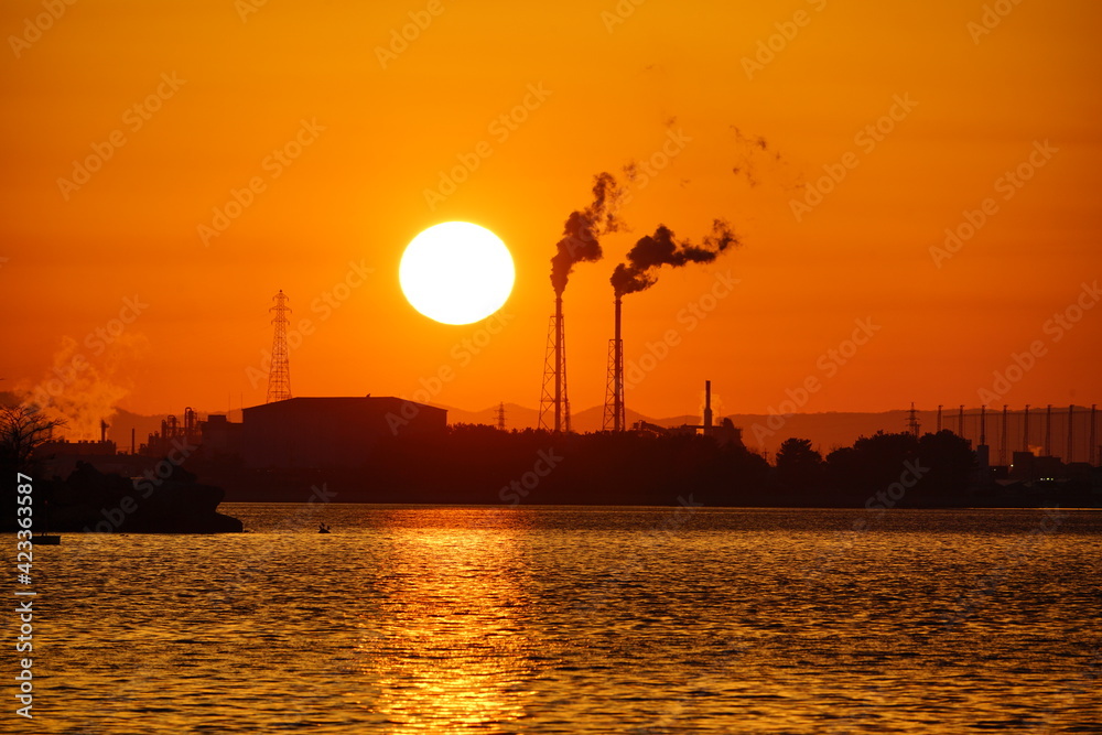 sunset-river-factory