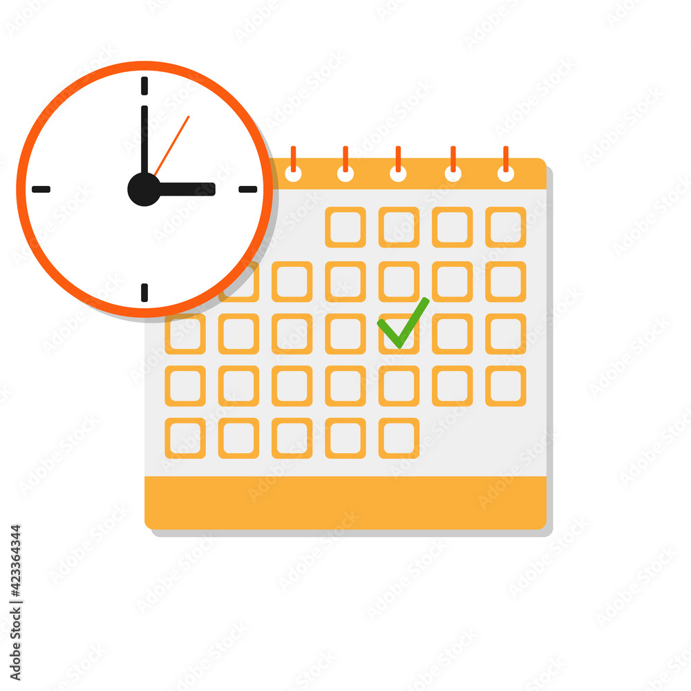 Loose-leaf calendar with marked date and clock. Vector illustration. Vector. Loose-leaf calendar with marked date and clock. Vector illustration. Vector.