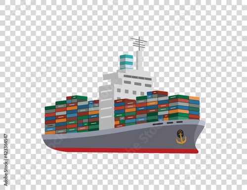 Dry cargo container ship on transparent background. Vector illustration