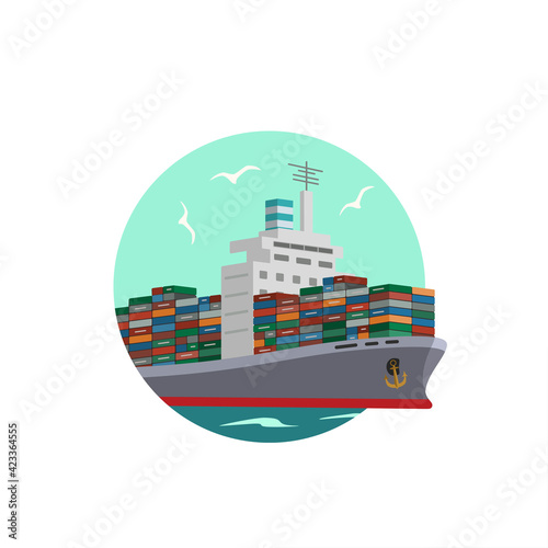 Dry cargo container ship. Vector illustration