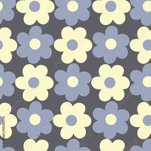 Large geometric floral vector illustration on grey seamless background pattern