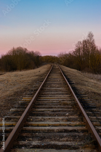abandoned railway in the evening