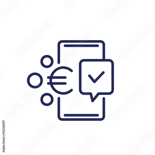 Mobile payment line icon with euro