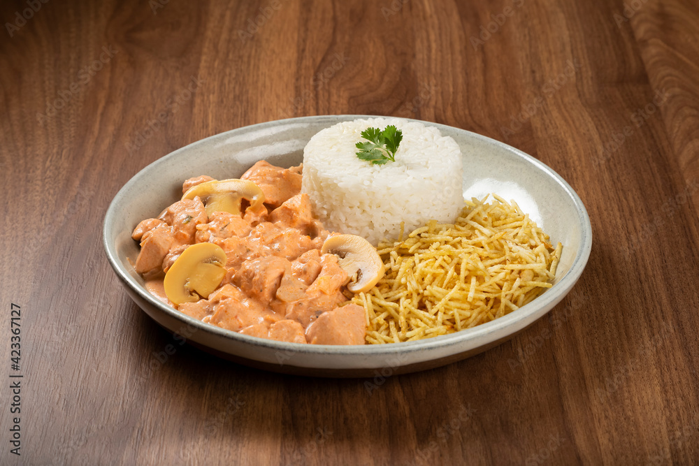 Delicious chicken stroganoff with mushrooms. Delicious chicken stroganoff with mushrooms.