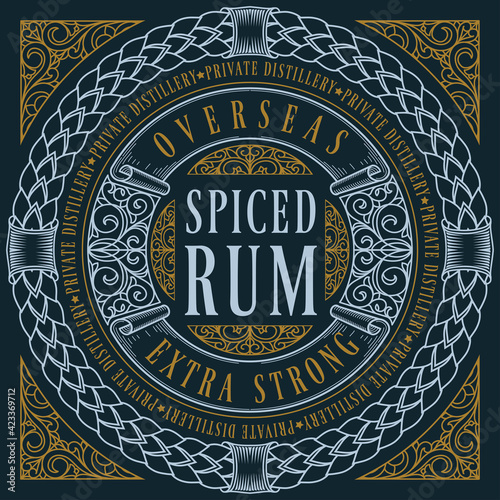 Spiced Rum - ornate vintage decorative label