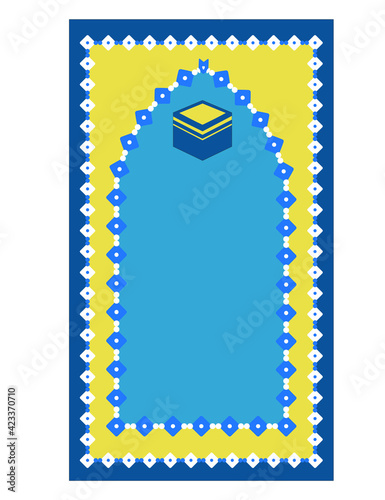 Minimal vector design of muslim prayer rug with decorative elements. İslamic textile. 