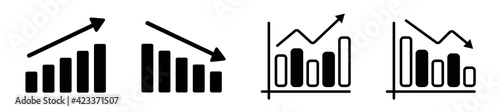 Set of growth and loss modern icons, graph chart up and down icons, down and up arrow symbol in line style