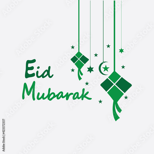 Eid mubarak background with ketupat,crescent and stars for celebrate eid ul fitr or eid ul adha - Vector illustration
