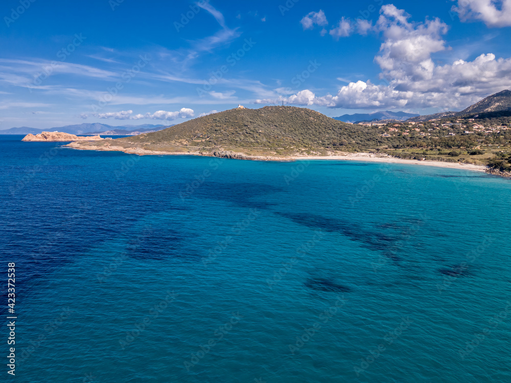 Aerial view of Bodri beach in Corsica
