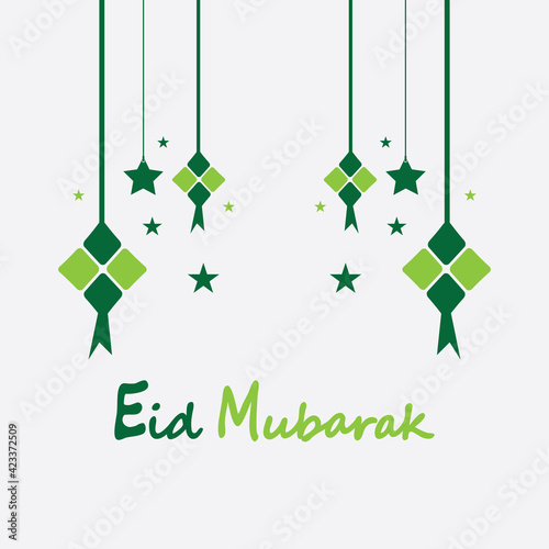 Eid mubarak background with ketupat,crescent and stars for celebrate eid ul fitr or eid ul adha - Vector illustration