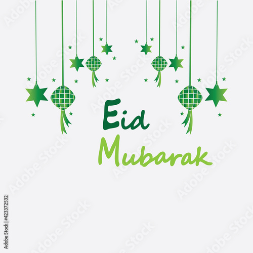 Eid mubarak background with ketupat,crescent and stars for celebrate eid ul fitr or eid ul adha - Vector illustration