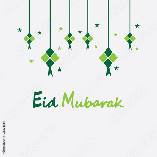 Eid mubarak background with ketupat,crescent and stars for celebrate eid ul fitr or eid ul adha - Vector illustration