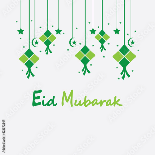 Eid mubarak background with ketupat,crescent and stars for celebrate eid ul fitr or eid ul adha - Vector illustration