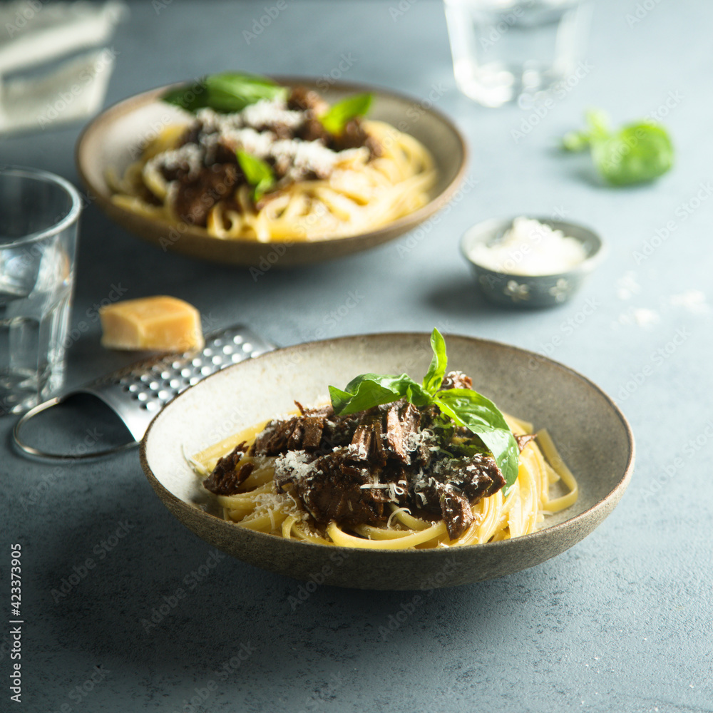 Homemade pasta with beef ragout