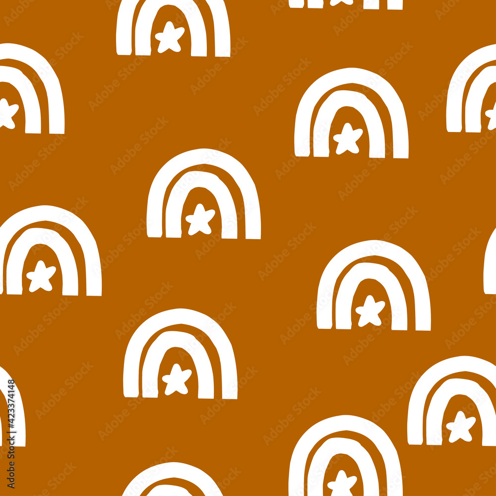 White rainbows patterns on brown background boho style White rainbows patterns on brown background boho style