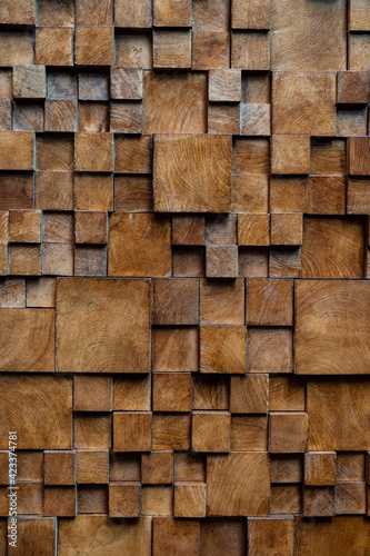 Brown wooden brick wall background  wood textured.