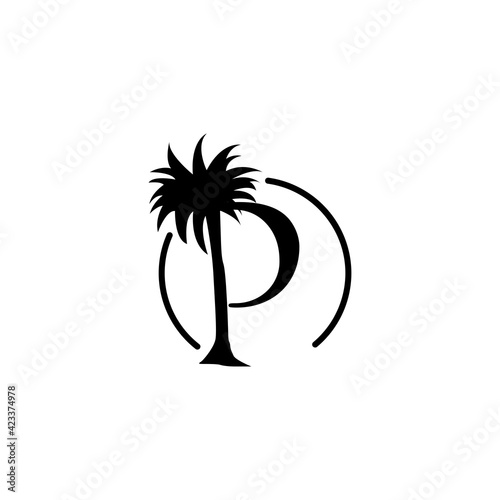 logo coconut tree with letter p vector design