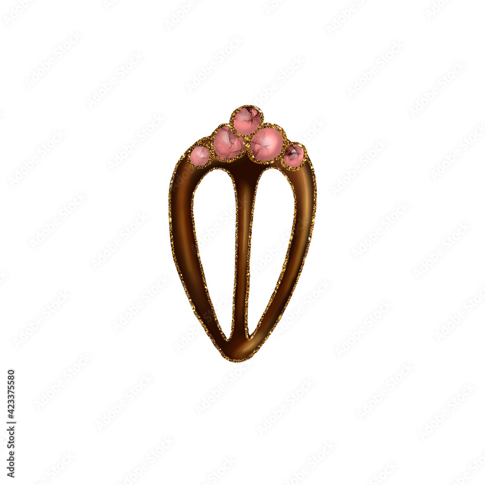 Stylish hair pin. Hand drawn marbling pink and golden woman decorative hair pin. Isolated on white background. Beauty salon concept. Hairdressers tools. Stylish hair pin. Hand drawn marbling pink and golden woman decorative hair pin. Isolated on white background. Beauty salon concept. Hairdressers tools.