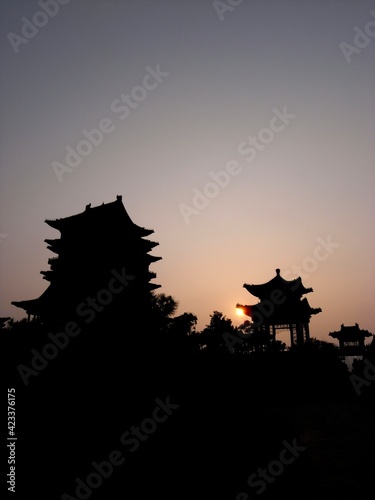 Silouette of Pavilion of Prince Teng in Pavilion of Prince Teng in Nanchang Jiangxi Province China photo
