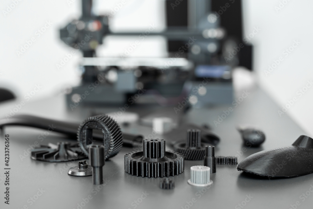 3d printed objects on the table in the laboratory Stock Photo | Adobe Stock