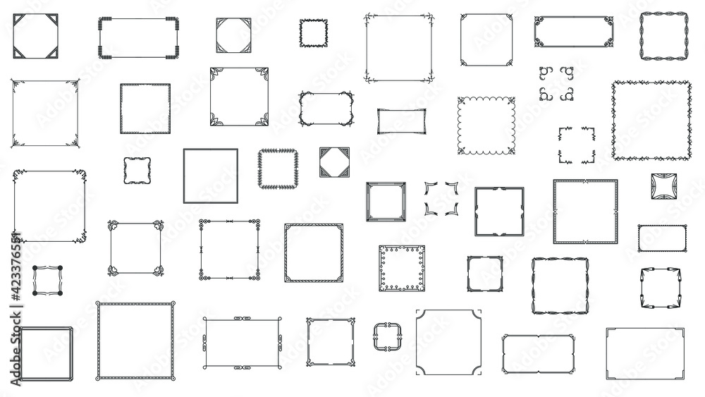 Set Black Simple Line Frame Collection Doodle Square Floral Frame Elements Vector Design Style Sketch Isolated Illustration For Banner Set Black Simple Line Frame Collection Doodle Square Floral Frame Elements Vector Design Style Sketch Isolated Illustration For Banner