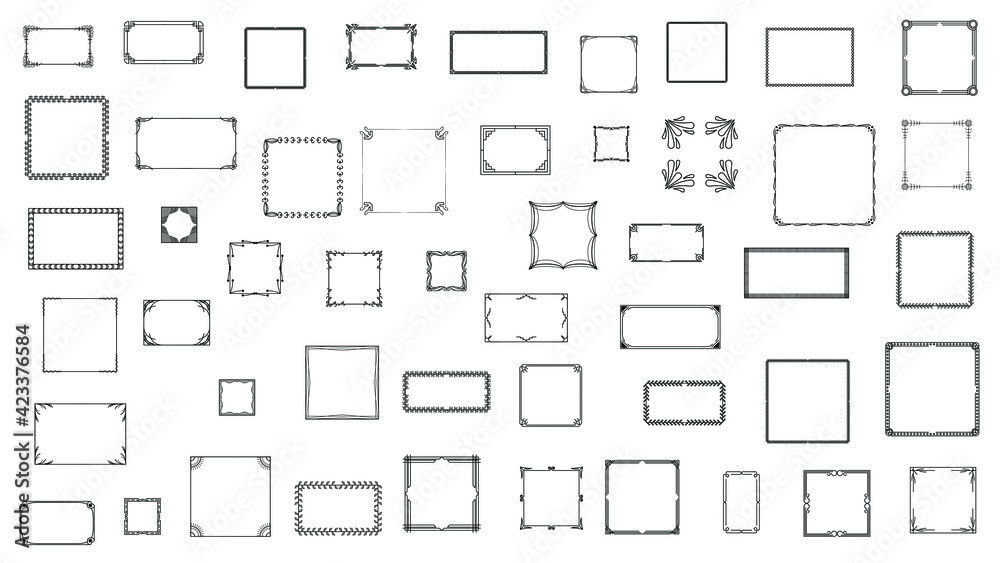 Set Black Simple Line Frame Collection Doodle Square Floral Frame Elements Vector Design Style Sketch Isolated Illustration For Banner Set Black Simple Line Frame Collection Doodle Square Floral Frame Elements Vector Design Style Sketch Isolated Illustration For Banner