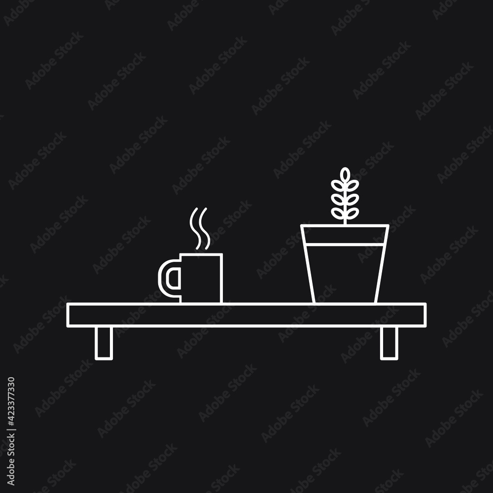 Plant and coffee cup flat line icon. Eps 10 vector illustration.