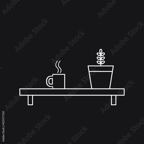 Plant and coffee cup flat line icon. Eps 10 vector illustration.