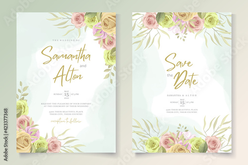 Beautiful floral and leaves wedding card design