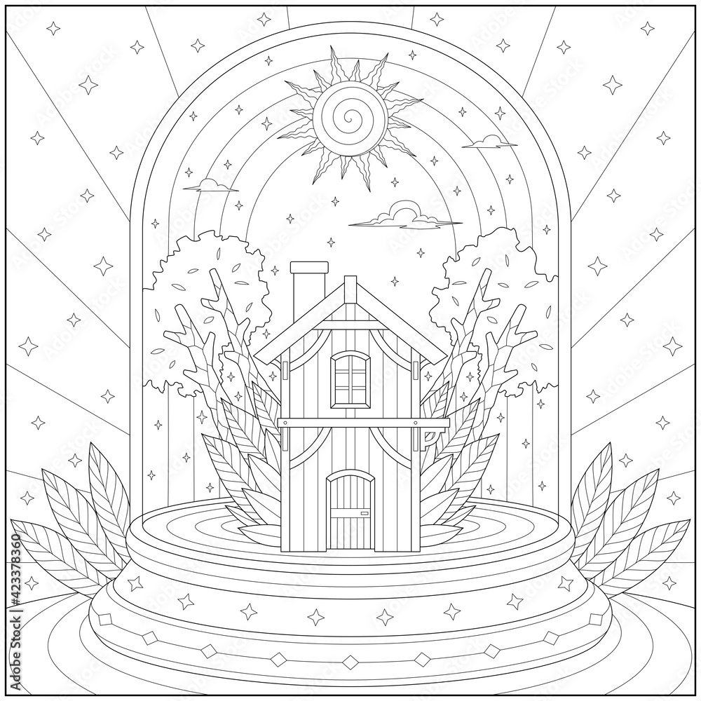 Fantasy house in the glass ball under the sun and sunny sky. Learning ...