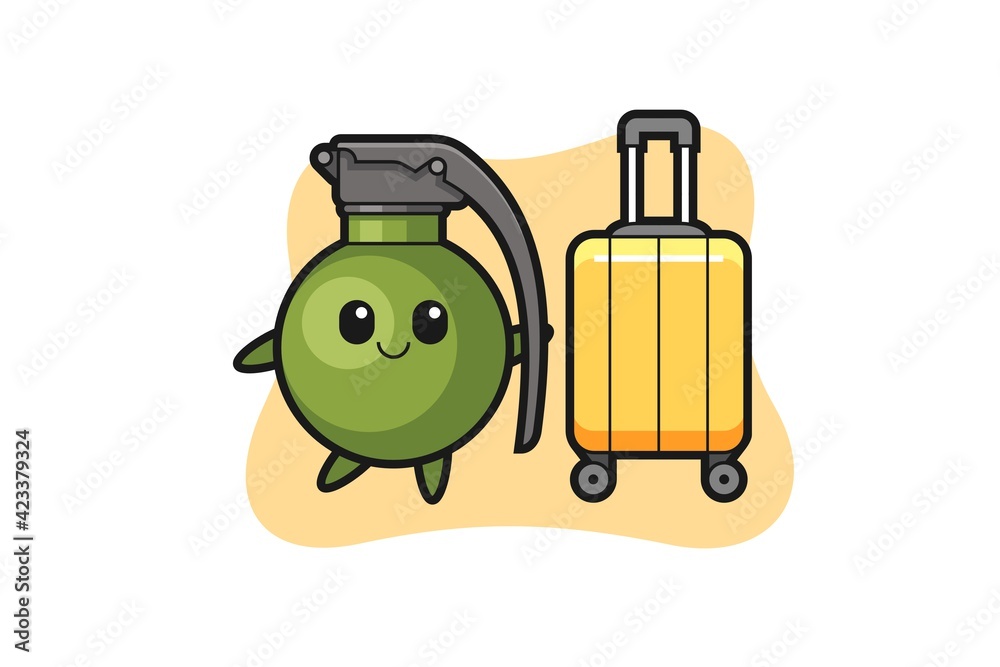 grenade cartoon illustration with luggage on vacation grenade cartoon illustration with luggage on vacation
