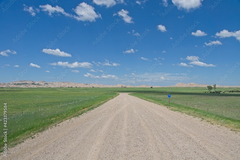 Fototapeta premium Interior USA - 25 June 2013 - Approaching Badlands National Park in South Dakota