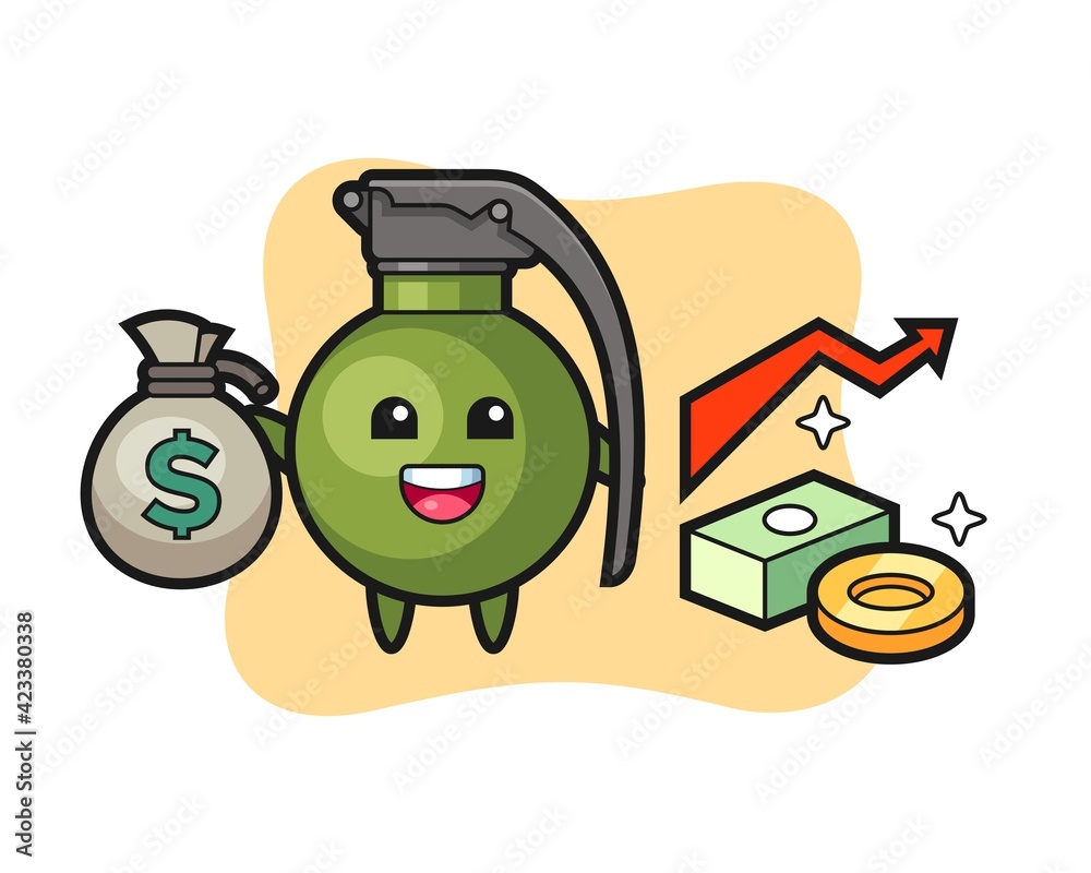 grenade illustration cartoon holding money sack