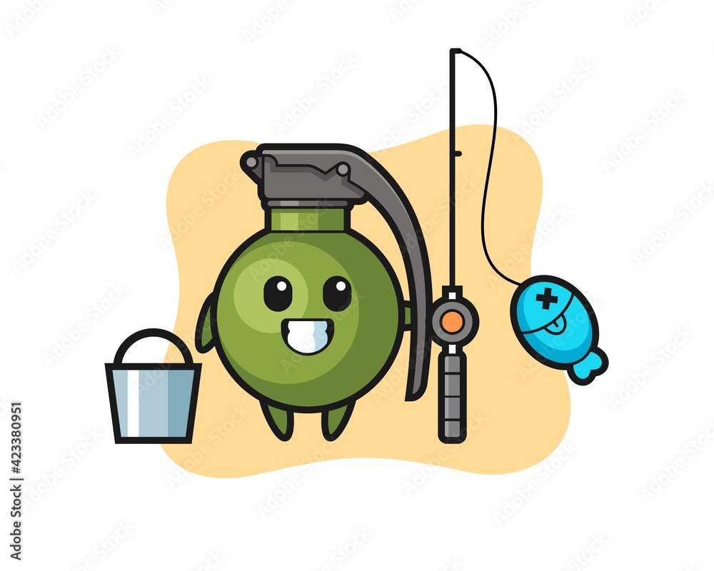 Mascot character of grenade as a fisherman Mascot character of grenade as a fisherman