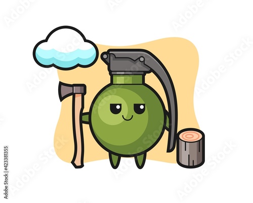 Character cartoon of grenade as a woodcutter