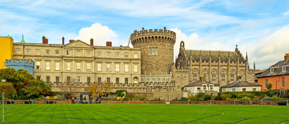 Law garden in front of the historic Dublin castle, Ireland