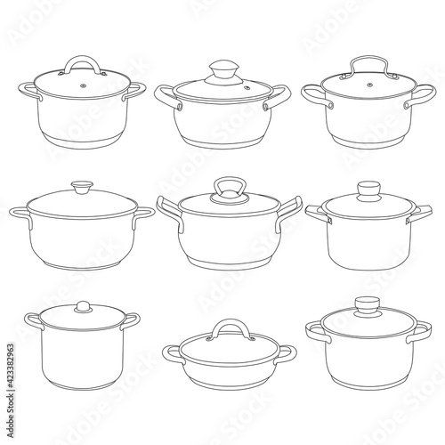 Pans pots collection vector illustration on white background