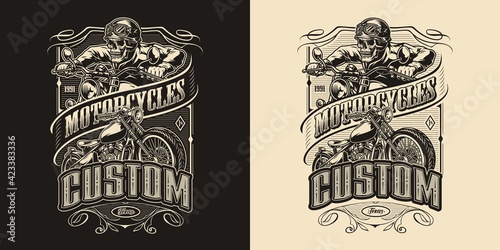 Custom motorcycle vintage monochrome emblem