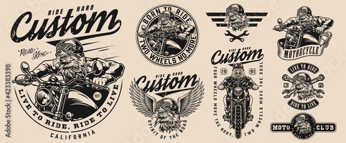 Vintage custom motorcycle designs set