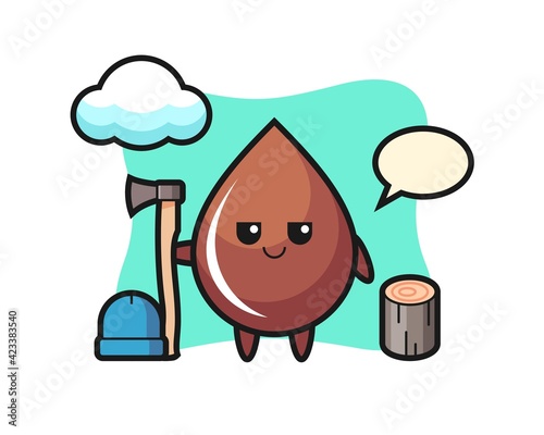 Character cartoon of chocolate drop as a woodcutter