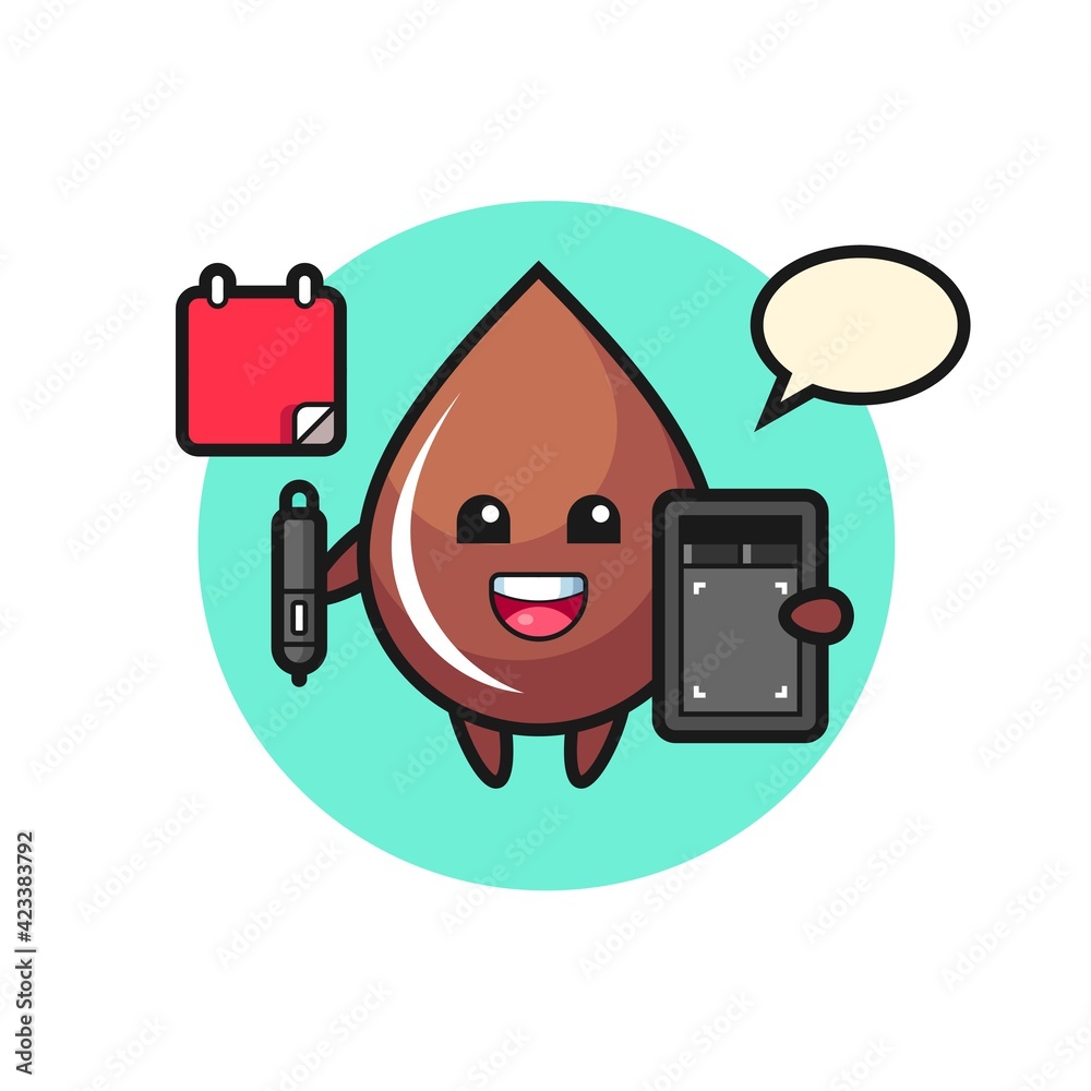 Illustration of chocolate drop mascot as a graphic designer Illustration of chocolate drop mascot as a graphic designer